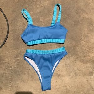 SHEIN Ribbed Two-Tone Blue Swim